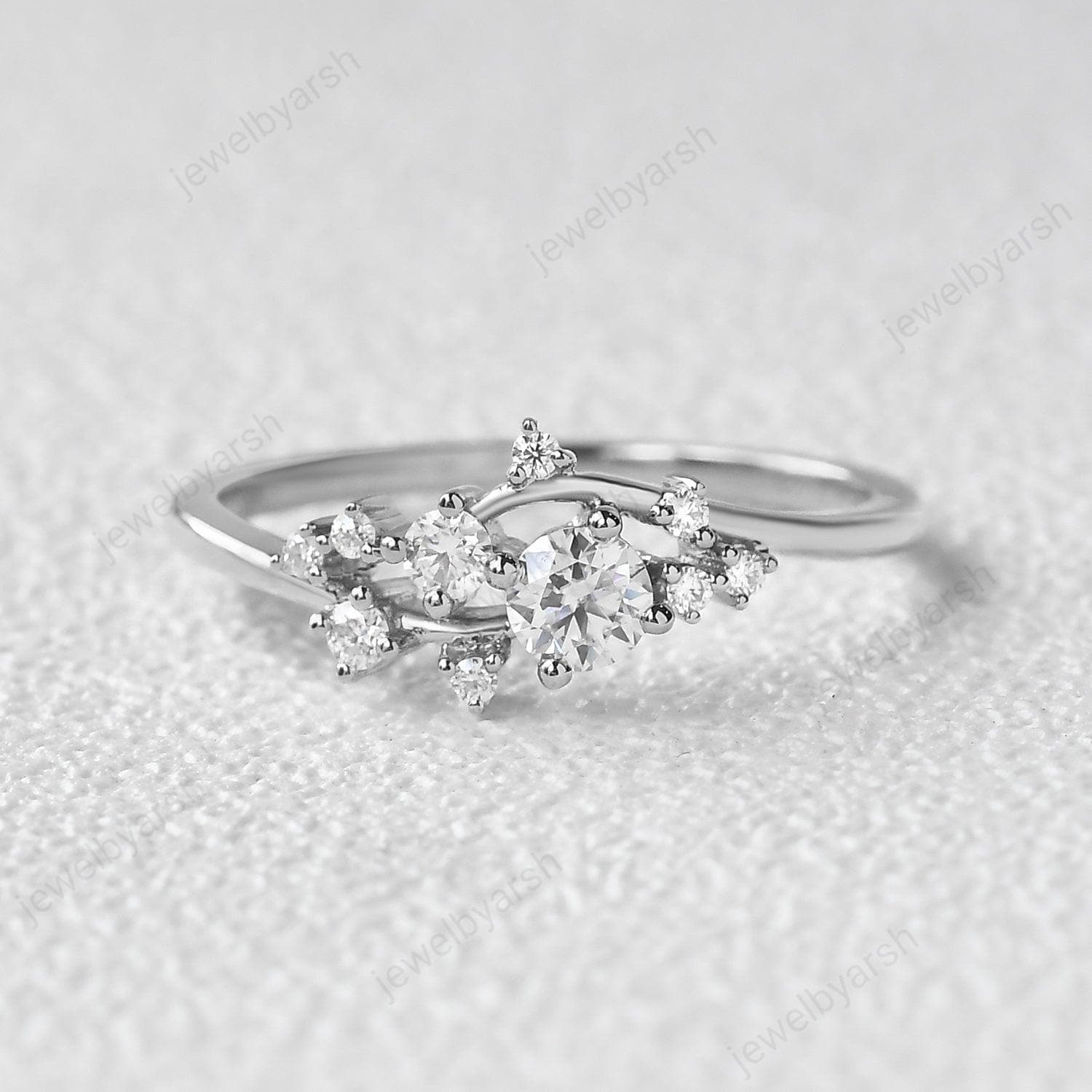 Round Moissanite Wedding Ring, 925 Sterling Silver Fashion Ring, Dainty Promise Ring, Spaced Gemstone Ring