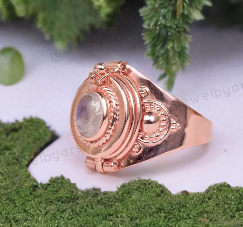 Oval Shape Moonstone Box Ring, 925 Sterling Silver Ring, June Birthstone Moonstone Ring, Hidden Box Ring Openable Position, Signet Ring