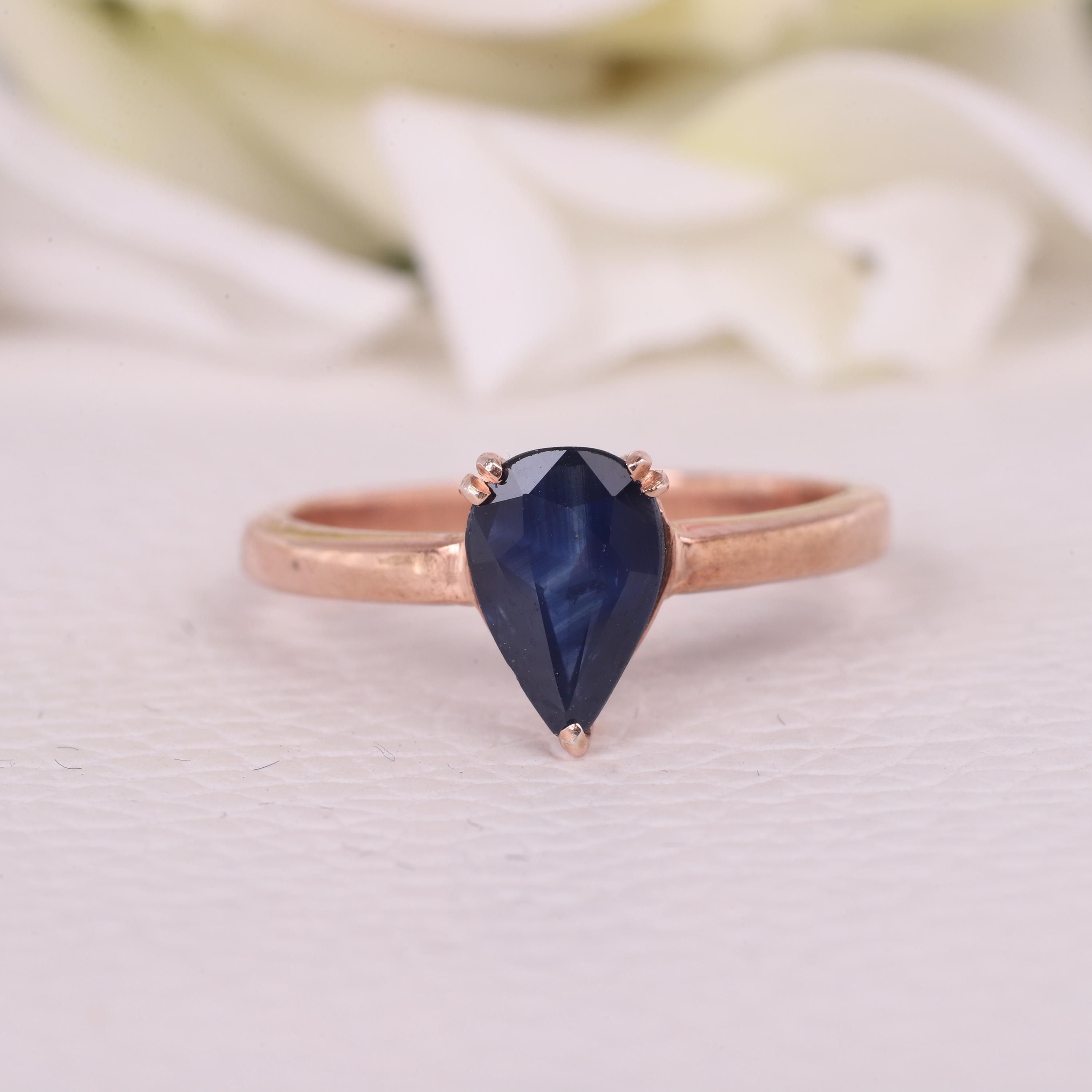 Pear Blue Sapphire Sterling Silver Ring â€¢ Teardrop Handmade Jewelry