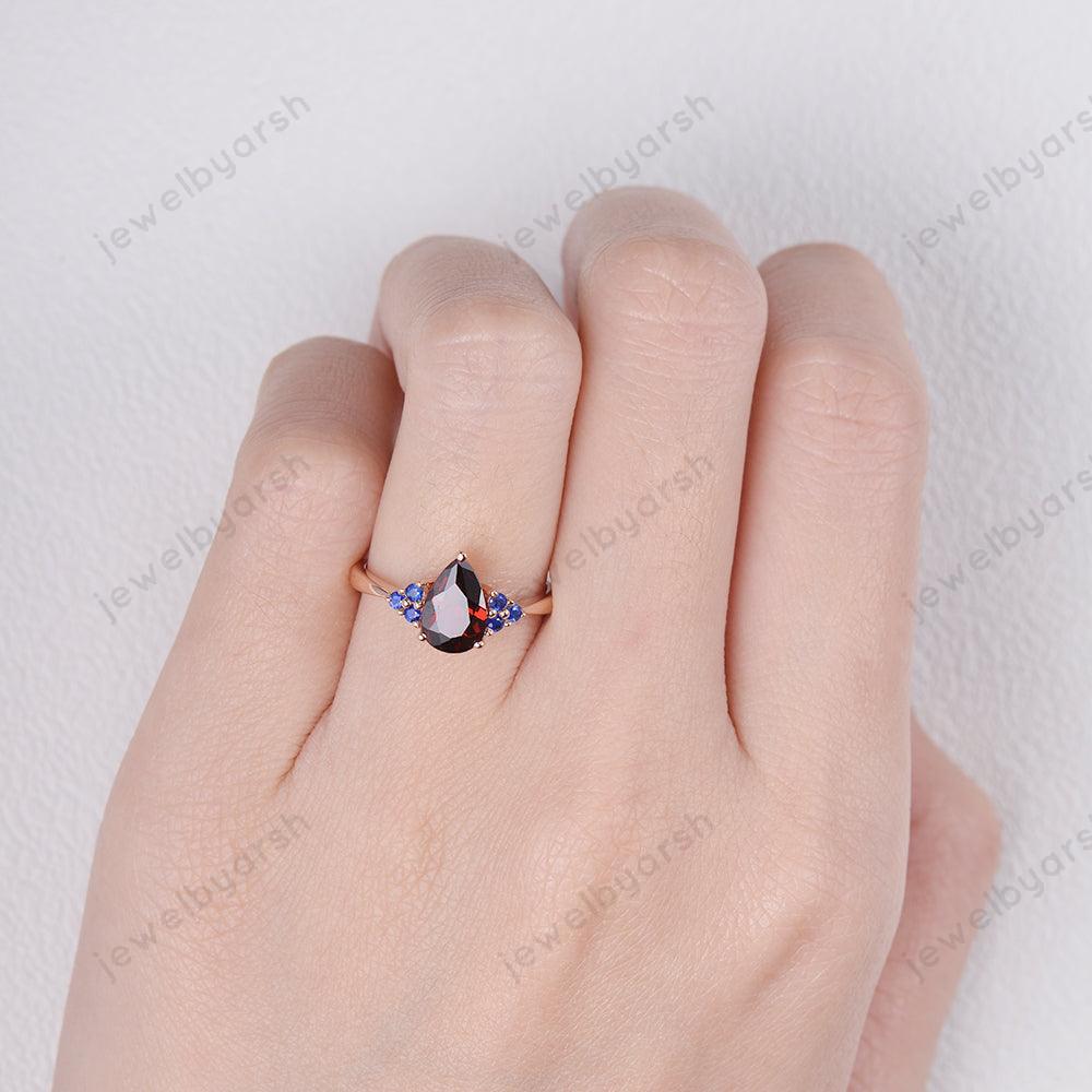 1.5ct Pear Shape Red Garnet Wedding Ring, Blue Sapphire Ring,  Rose Gold Bridal Ring , January  Birth Stone Ring  , Garnet Ring Gift For Her