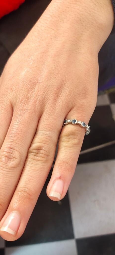 Blue Sapphire Wedding Band, 925 Sterling Silver Full Eternity Band, Stacking Ring, Wedding Band, Minimalist Engagement Band, Stackable Ring