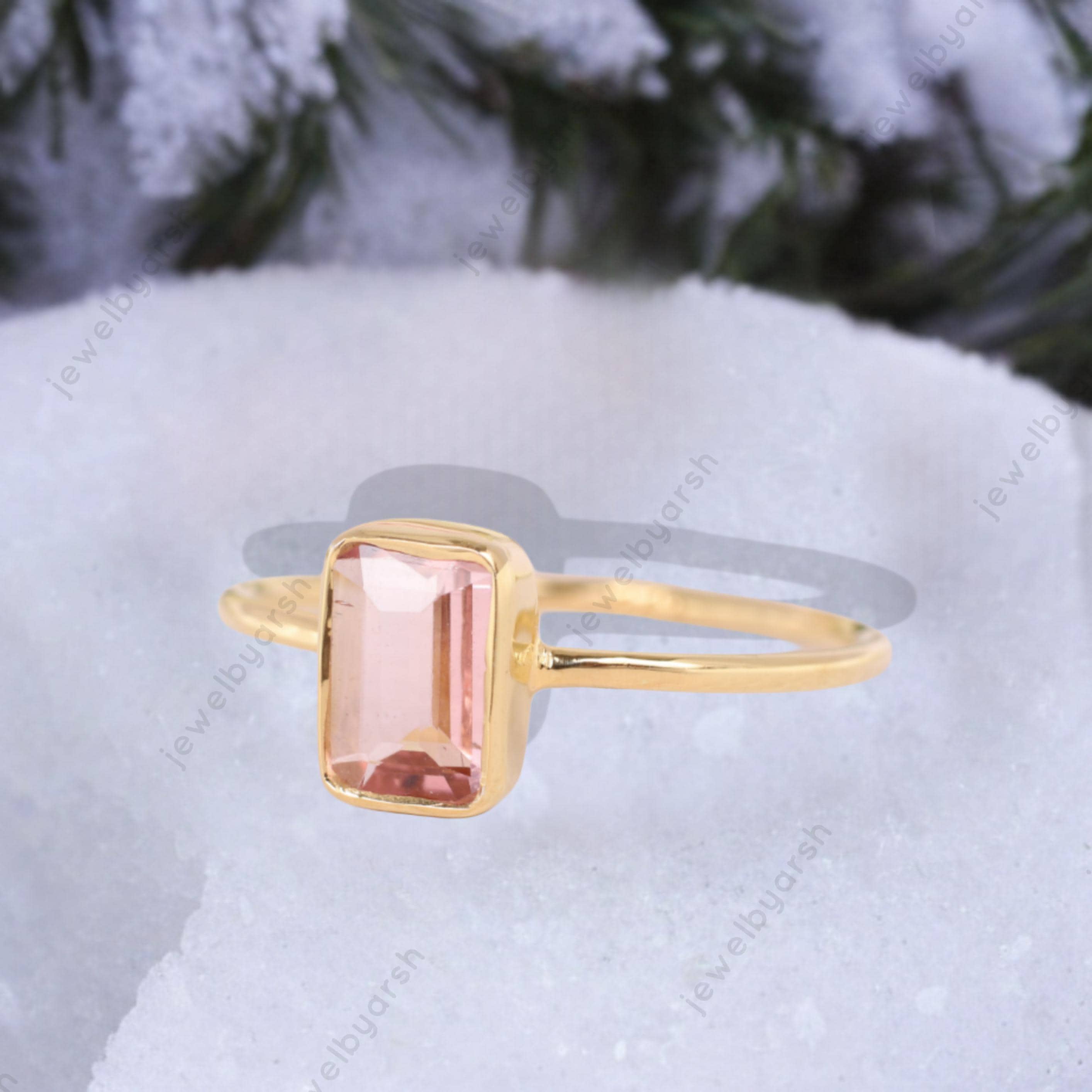 Radiant Cut Morganite Ring, Peach Pink Gemstone Ring, Rose Gold Bridal Ring, Solitaire Engagement Ring