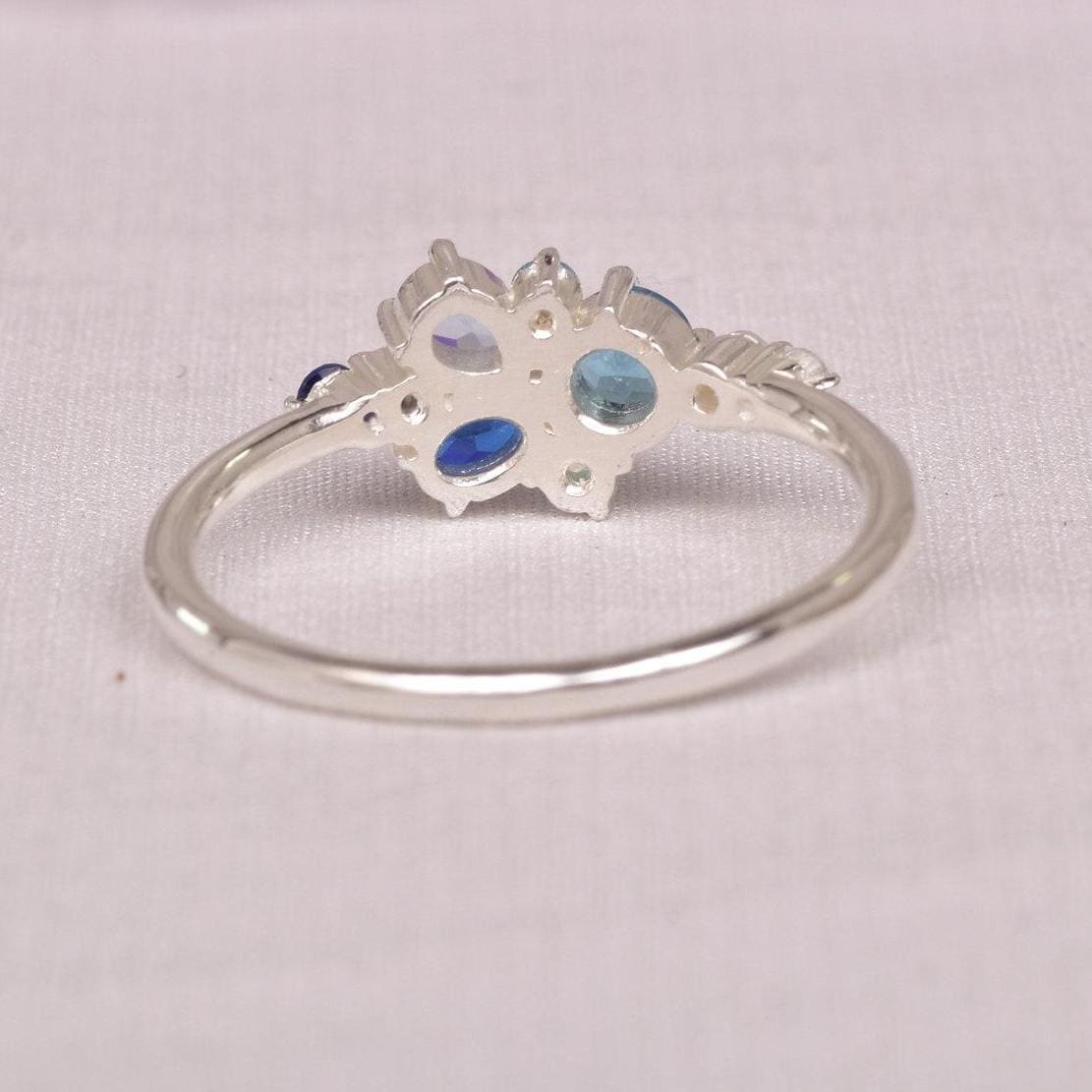 Tanzanite Lab Alexandrite And Teal Sapphire Cluster Ring, Hand Made Cluster Wedding Ring, Aquamarine Bridal Wedding Ring,  Multi Stones Ring