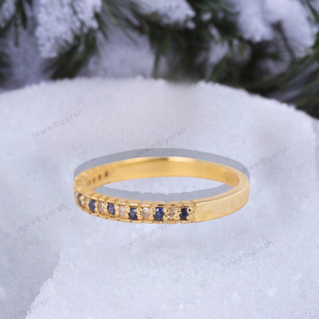 Blue Sapphire Ring, Rose Gold 925 Sterling Silver Ring, September Birthstone Ring, CZ Diamond Accent, Elegant Gift For Her