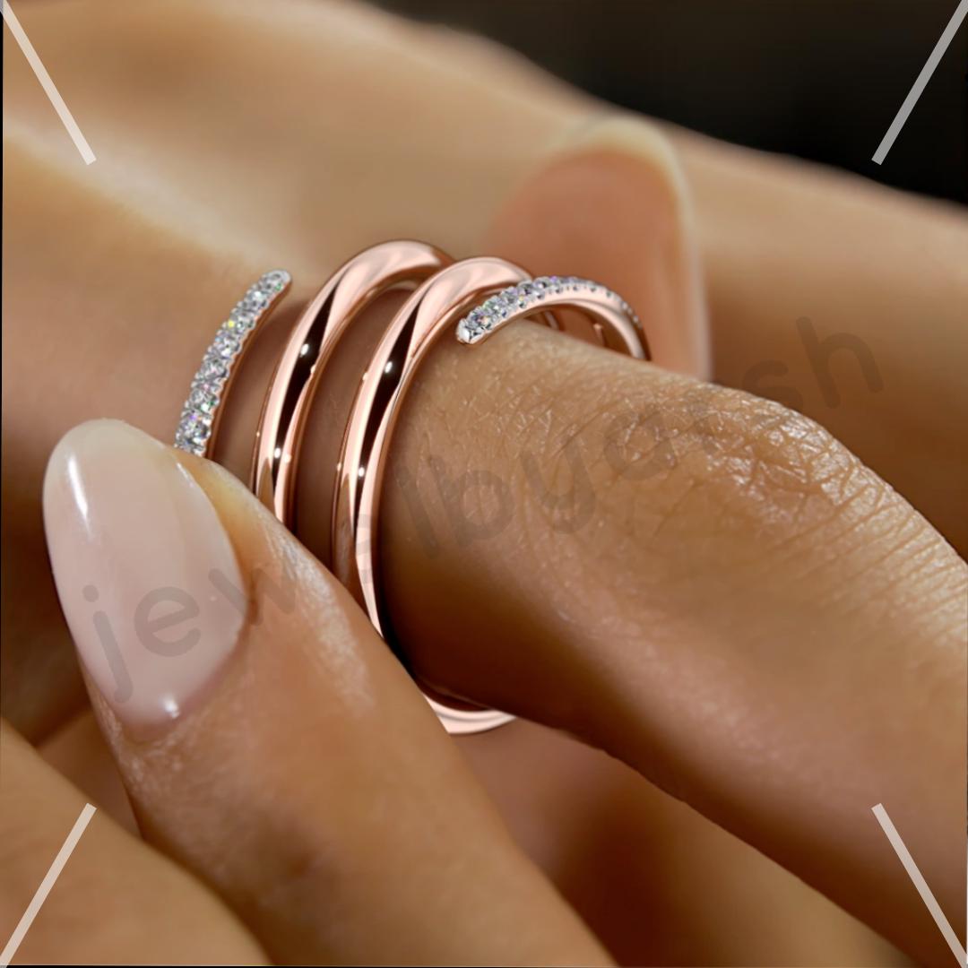 Spiral Diamond Ring â€“ Open Adjustable Ring With Diamonds On Both Ends, Minimalist Gold Spiral Ring, Modern Handmade Jewelry