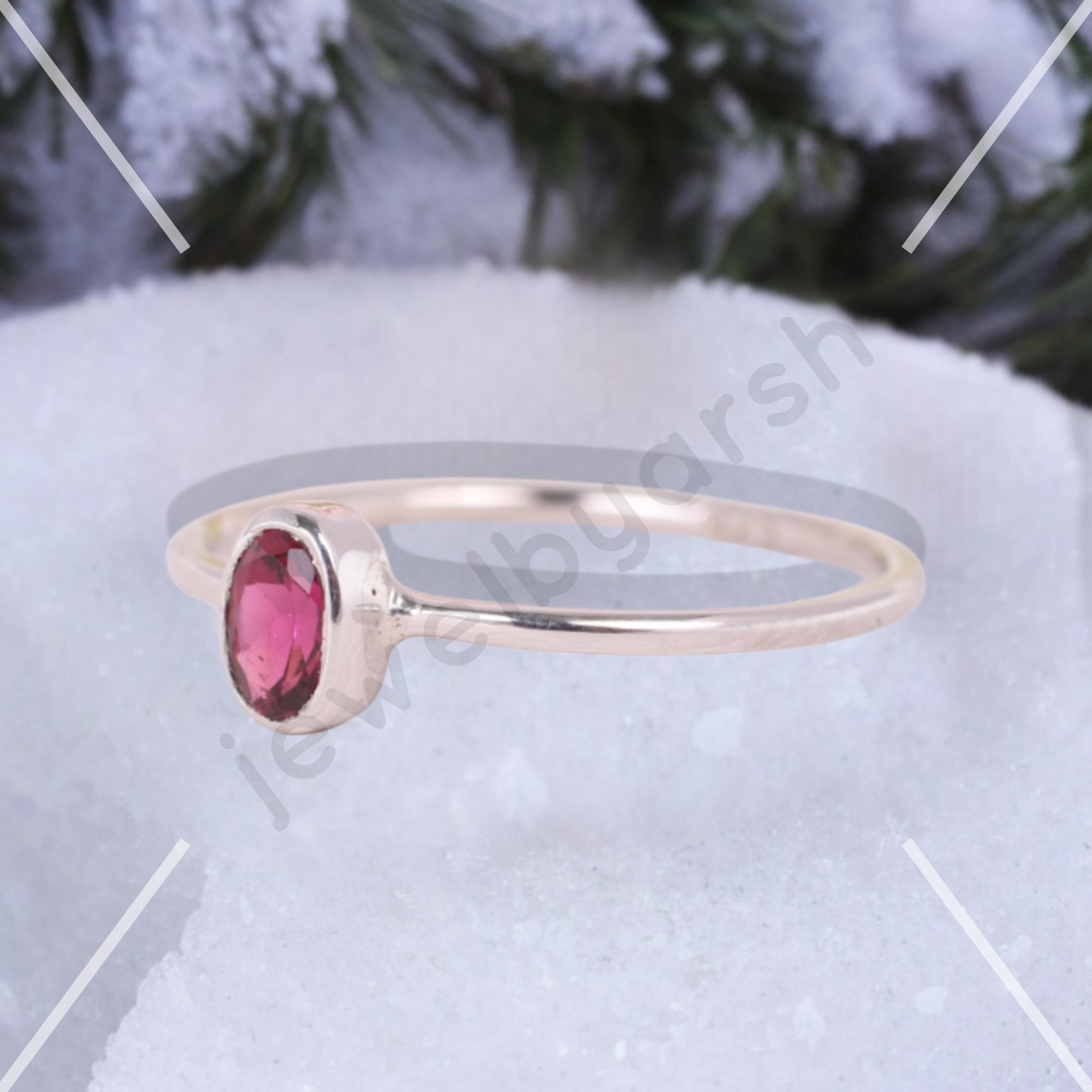 6x8mm Oval Lab Created Ruby Ring, Gold Micron Plated 925 Sterling Silver, Bezel Set Red Ruby Ring, Dainty Gemstone Jewelry