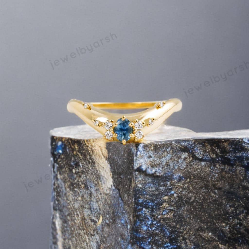 Dainty Blue Topaz & CZ Diamond Ring, 3mm Lab Created Blue Topaz, Gold Micron Plated 925 Sterling Silver, Minimalist Ring