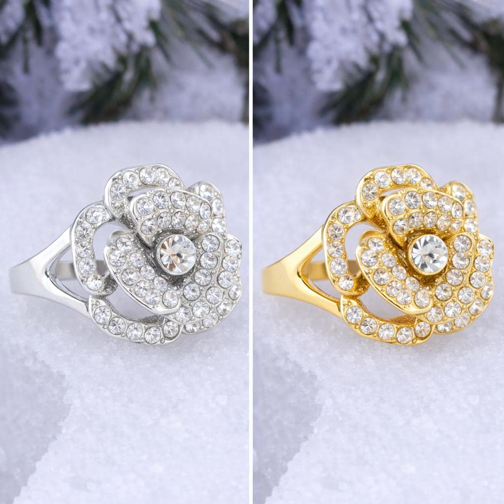 Diamond Rose Flower Ring: CZ Gemstone, Party Jewelry