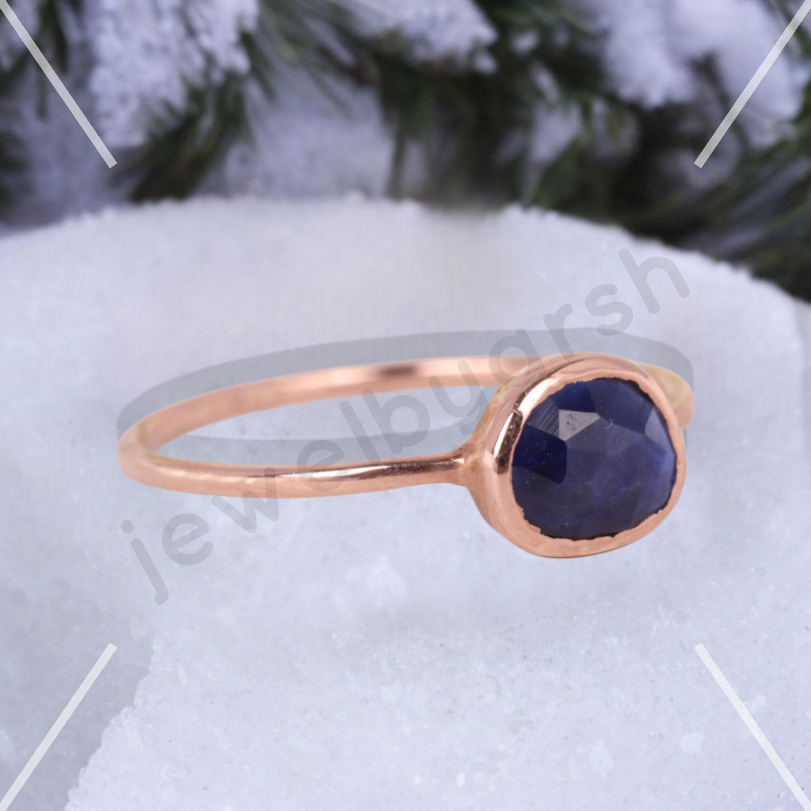 Blue Sapphire Ring, 6x4mm Oval Lab Created Sapphire, September Birthstone, Gold Micron Plated 925 Sterling Silver Ring