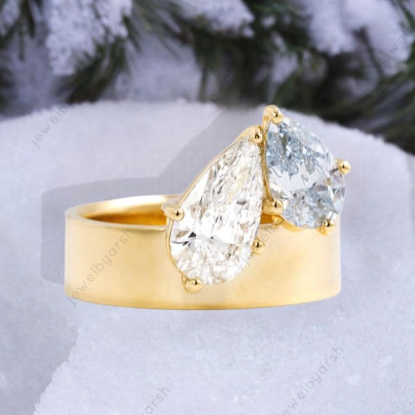 Yellow Gold Moissanite Pear Signet Ring â€¢ Unisex Minimalist Style
