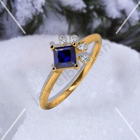 Princess Cut Blue Sapphire Ring | 14K Yellow Gold Sapphire Engagement Ring | Minimalist Fine Jewelry, Diamond Ring, Classic Engagement Ring