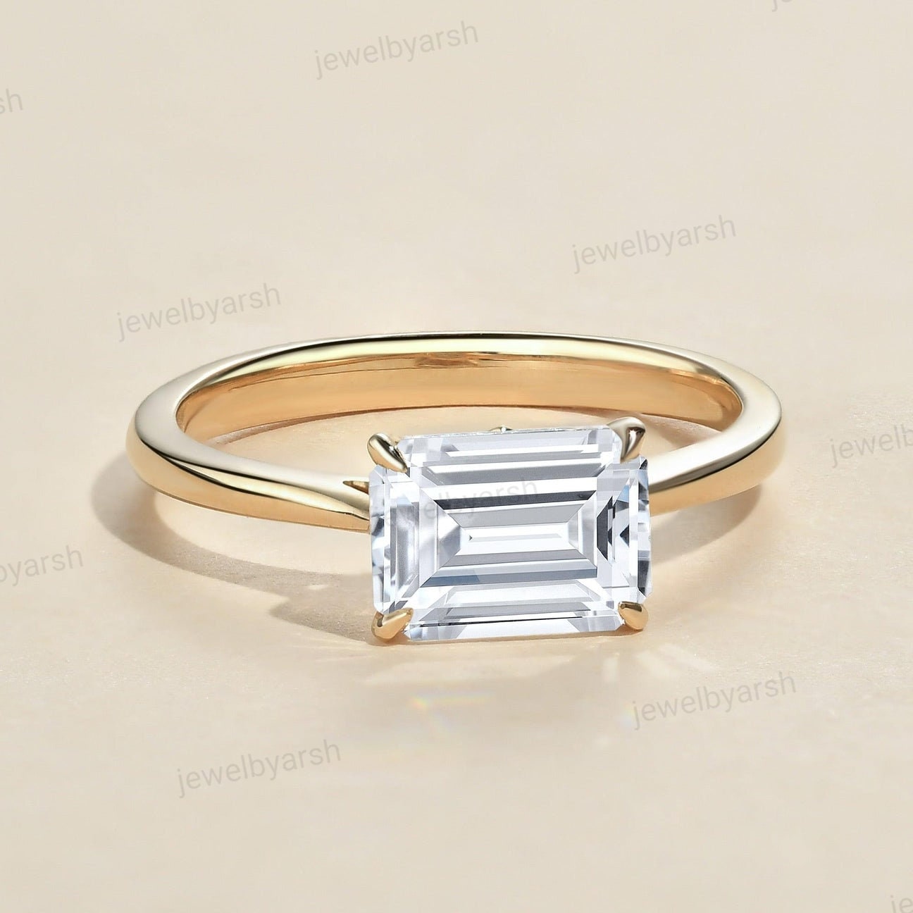 Baguette Cut Moissanite Ring: Solitaire Bridal Promise Ring, Christmas Gifts
