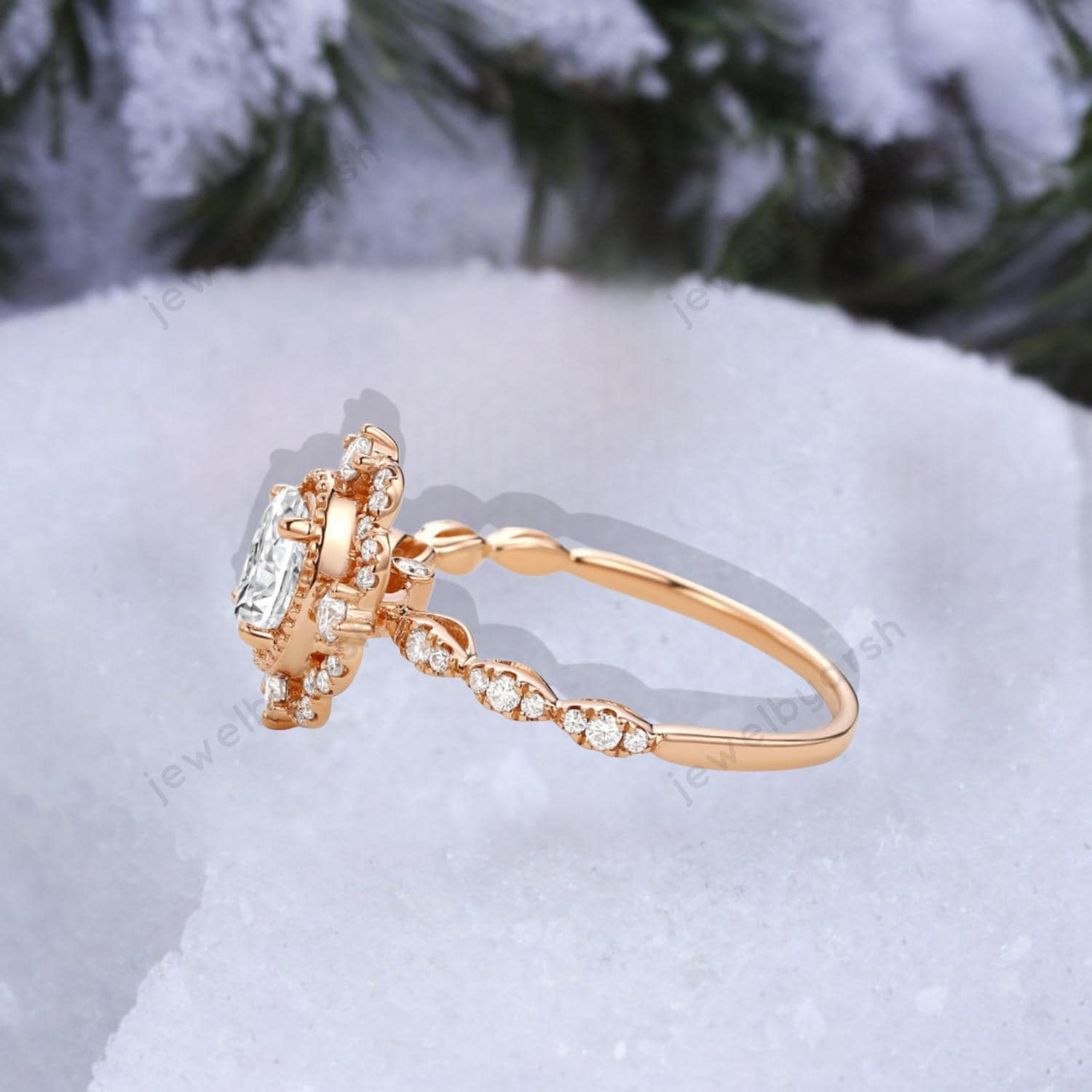 Halo Moissanite Ring, Round 5mm Moissanite Engagement Ring, Modern Wedding Ring, CZ Diamond Halo Ring, 925 Sterling Silver Jewelry