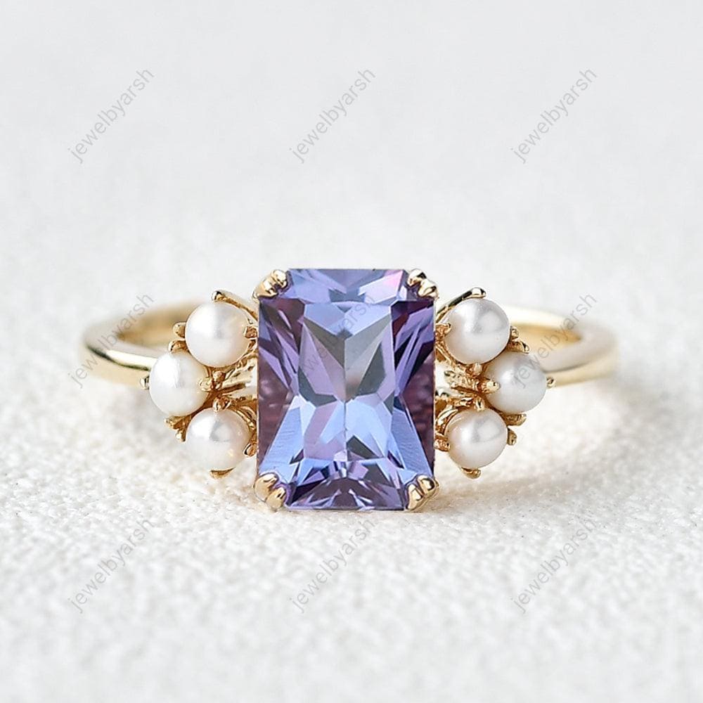Alexandrite Pearl Ring: Yellow Gold Stackable Promise Ring