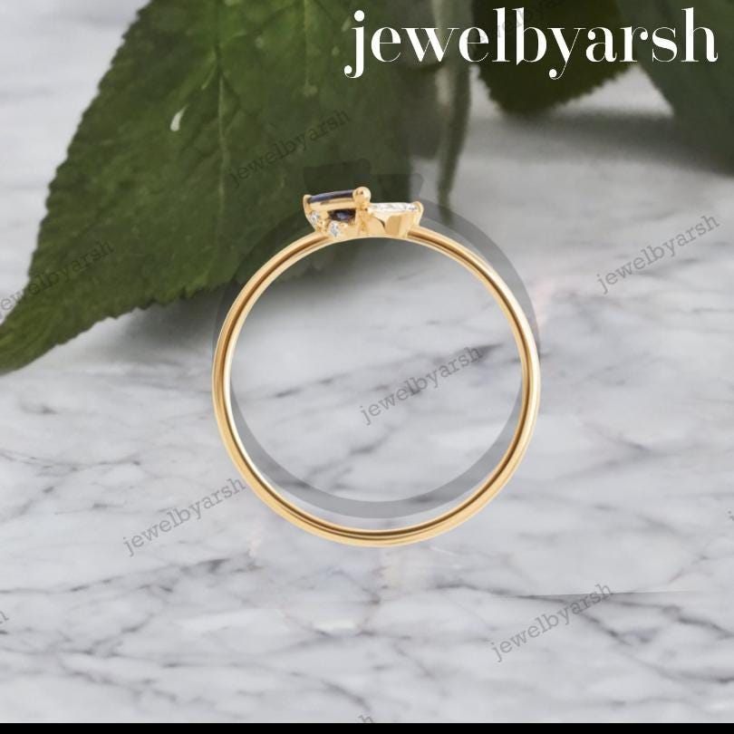 Toi Et Moi Blue Sapphire Moissanite Teardrop Ring | Two Stone Pear Drop Shape Promise Ring In 14K Gold & Silver | Unique Gift For Her
