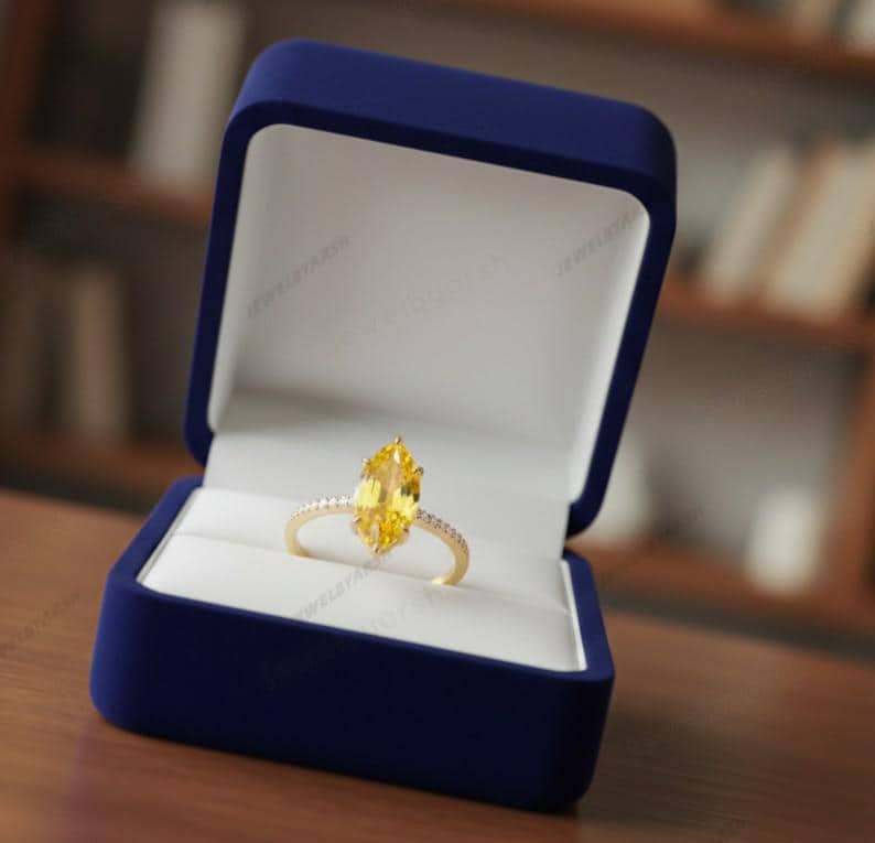 14k Marquise Sapphire And Diamond Ring, Marquise Cut Gemstone 925 Silver Ring - Engagement Wedding Ring For Her