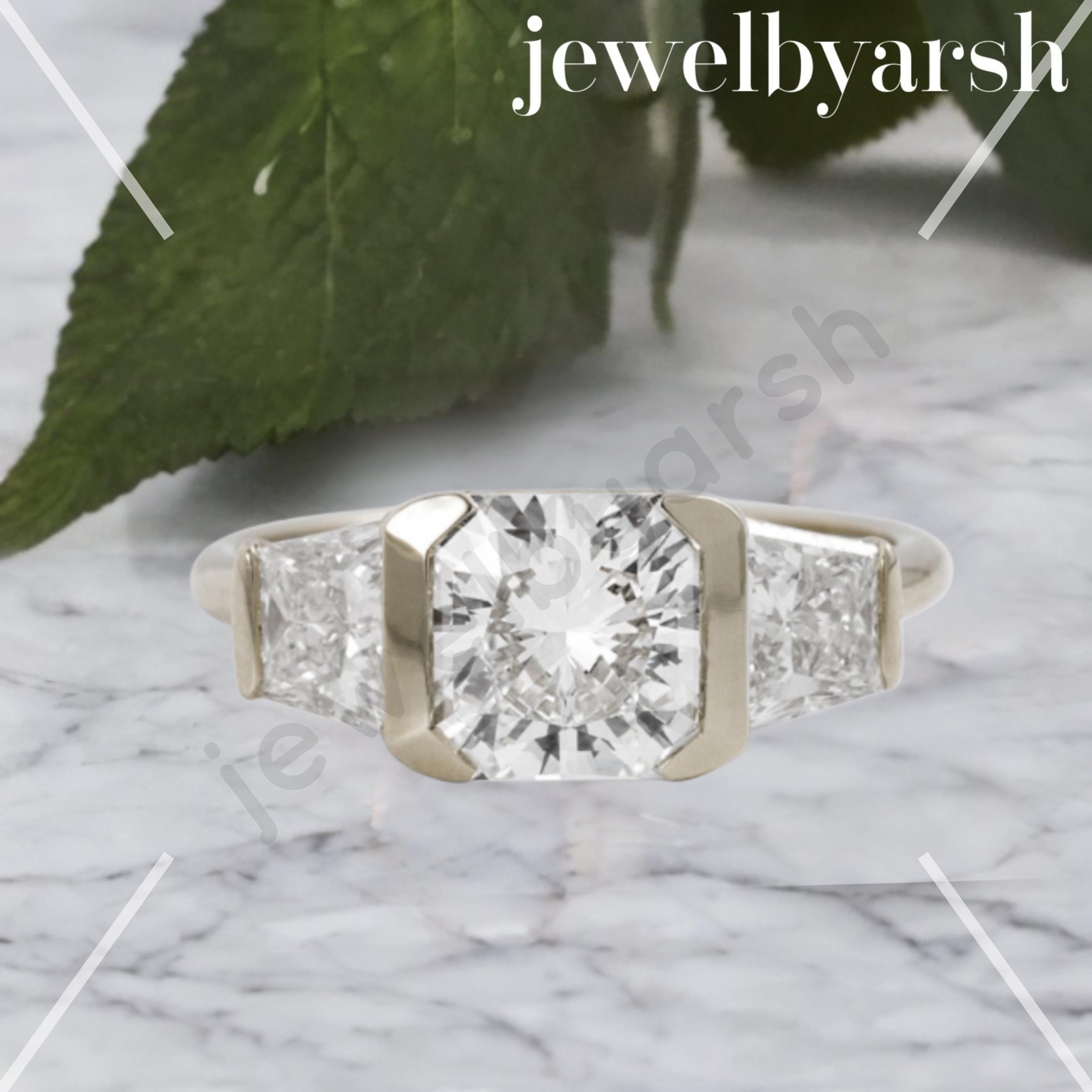 Three Stone Radiant Cut Moissanite Ring, Lab Created Pink Moissanite Trilogy Engagement Ring, 925 Sterling Silver Ring, 9K 14K 18K Options