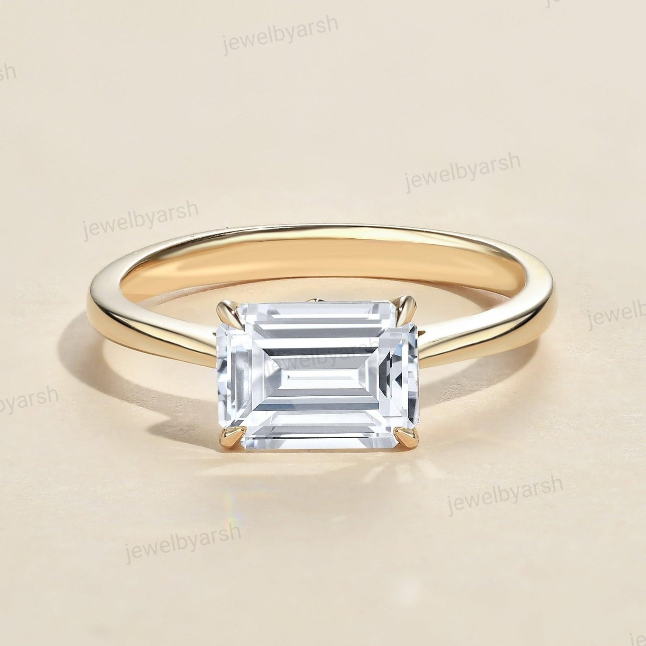 Baguette Cut Moissanite Ring: Solitaire Bridal Promise Ring, Christmas Gifts