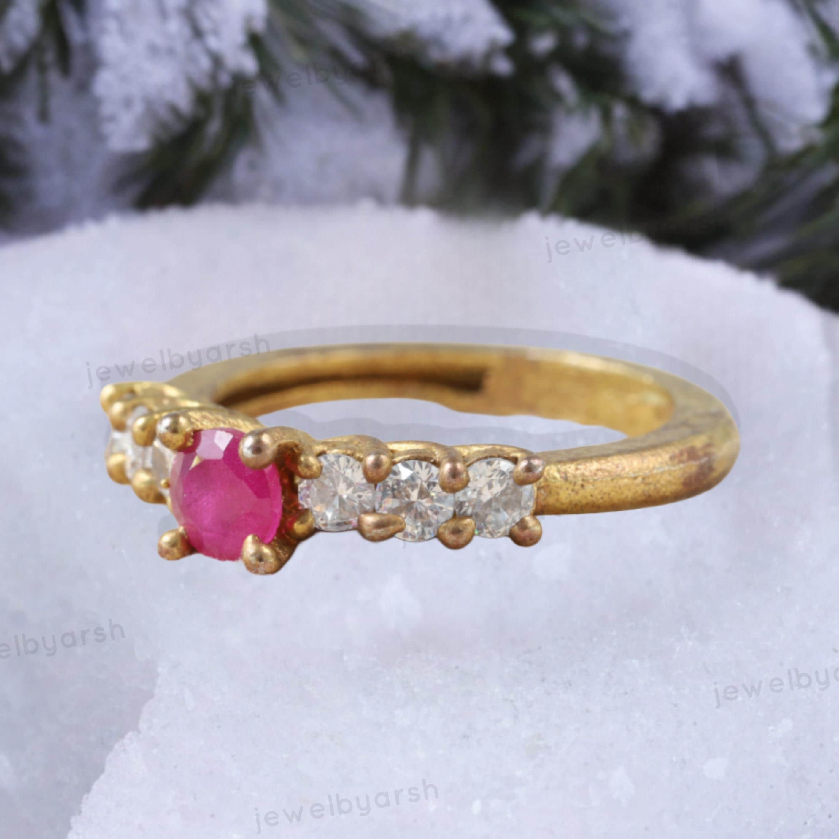 Silver Jewelry | Handmade Jewelry | Ruby Ring | CZ Diamond Ring | Anniversary Ring | Promise Ring