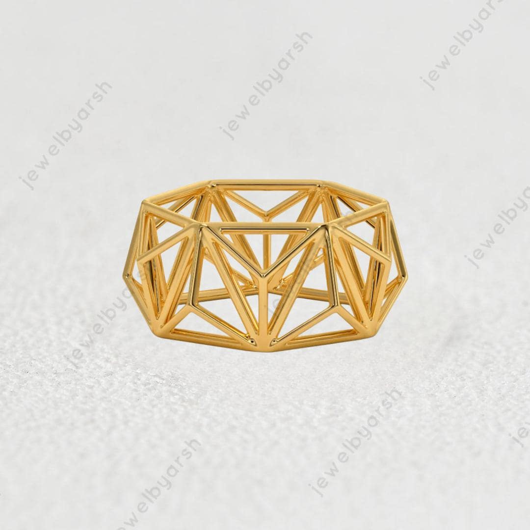 Unique Design Ring , Yellow Gold Ring,  Jaali Pattern Modern Ring, Wedding Engagement Gold Ring , Birthday Gift Ring For Love,