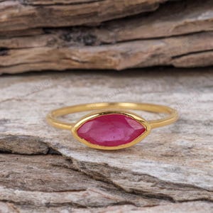 Marquise Shape Red Ruby Ring, Ruby Gold Gemstone Ring, Women Wedding Ring, July Birthstone Ring, Unique Birthday Gift For Mom
