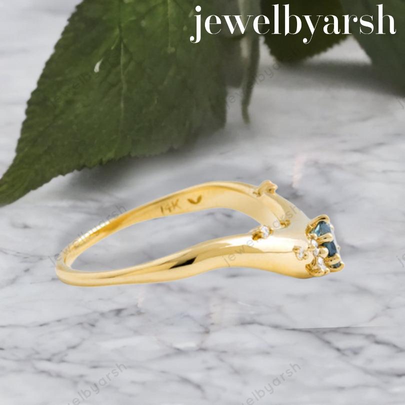 Dainty Blue Topaz & CZ Diamond Ring, 3mm Lab Created Blue Topaz, Gold Micron Plated 925 Sterling Silver, Minimalist Ring