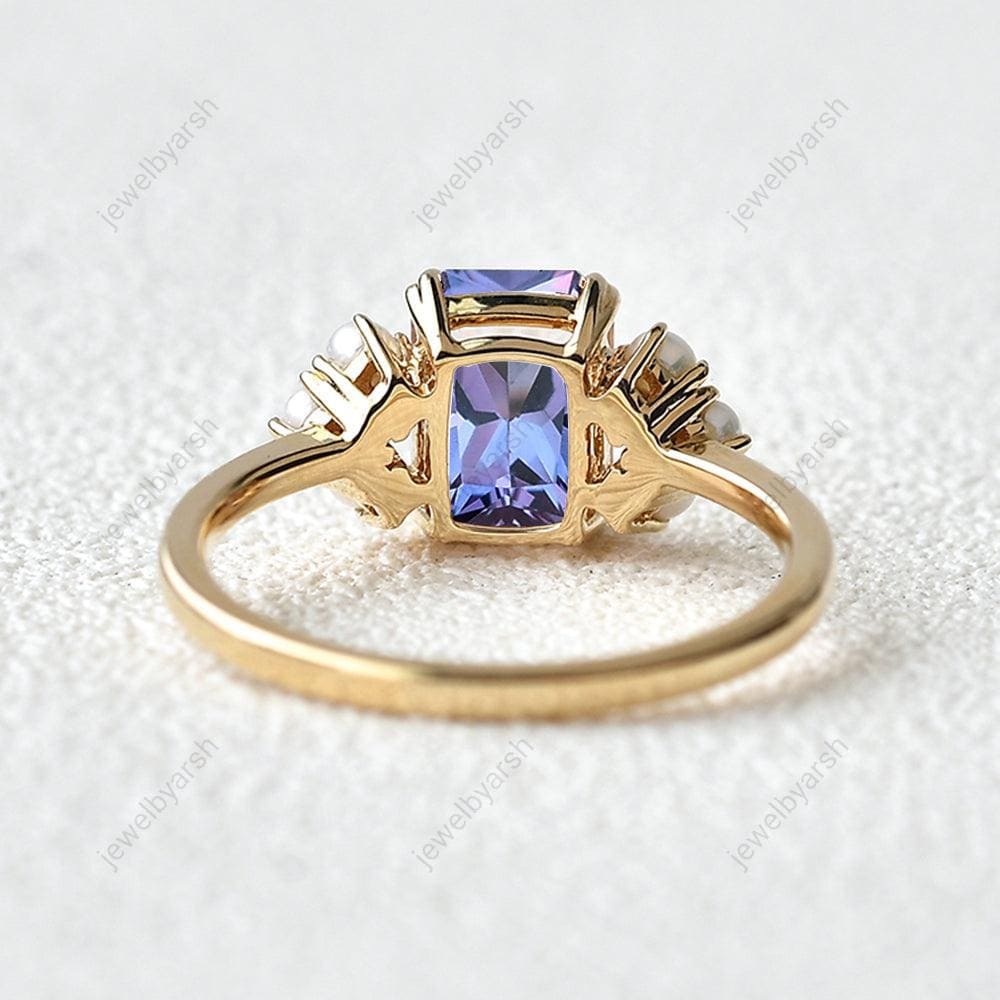 Alexandrite Pearl Ring: Yellow Gold Stackable Promise Ring