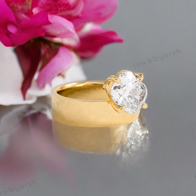 Oval Moissanite Signet Ring, Yellow Gold Ring, Unisex Moissanite Bridal Ring, 925 Sterling Silver Band, Oval Solitaire Engagement Ring
