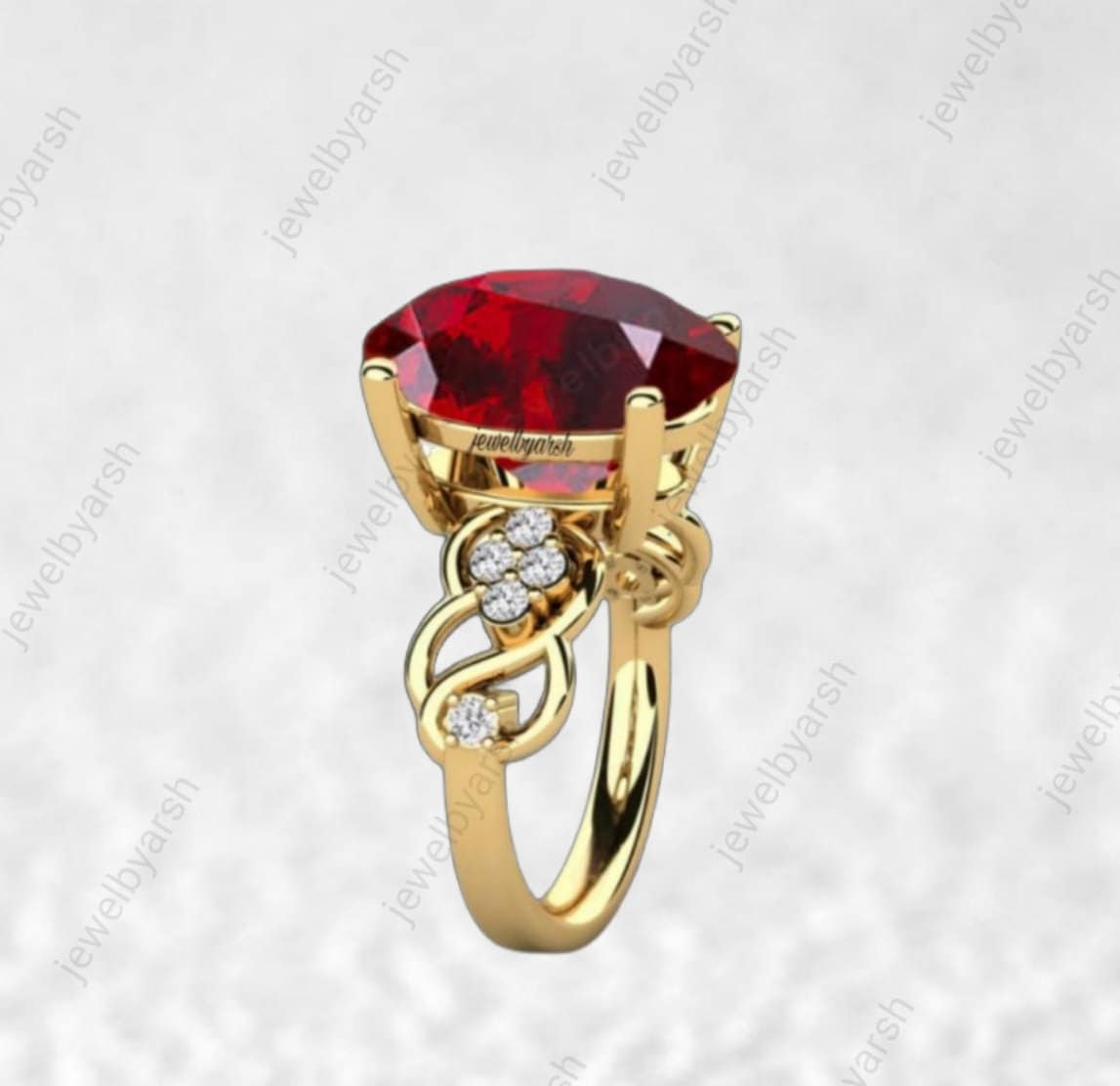 Oval Ruby Ring In Gold Plated 925 Sterling Silver, 1ct Lab Created Ruby, CZ Diamond Accent