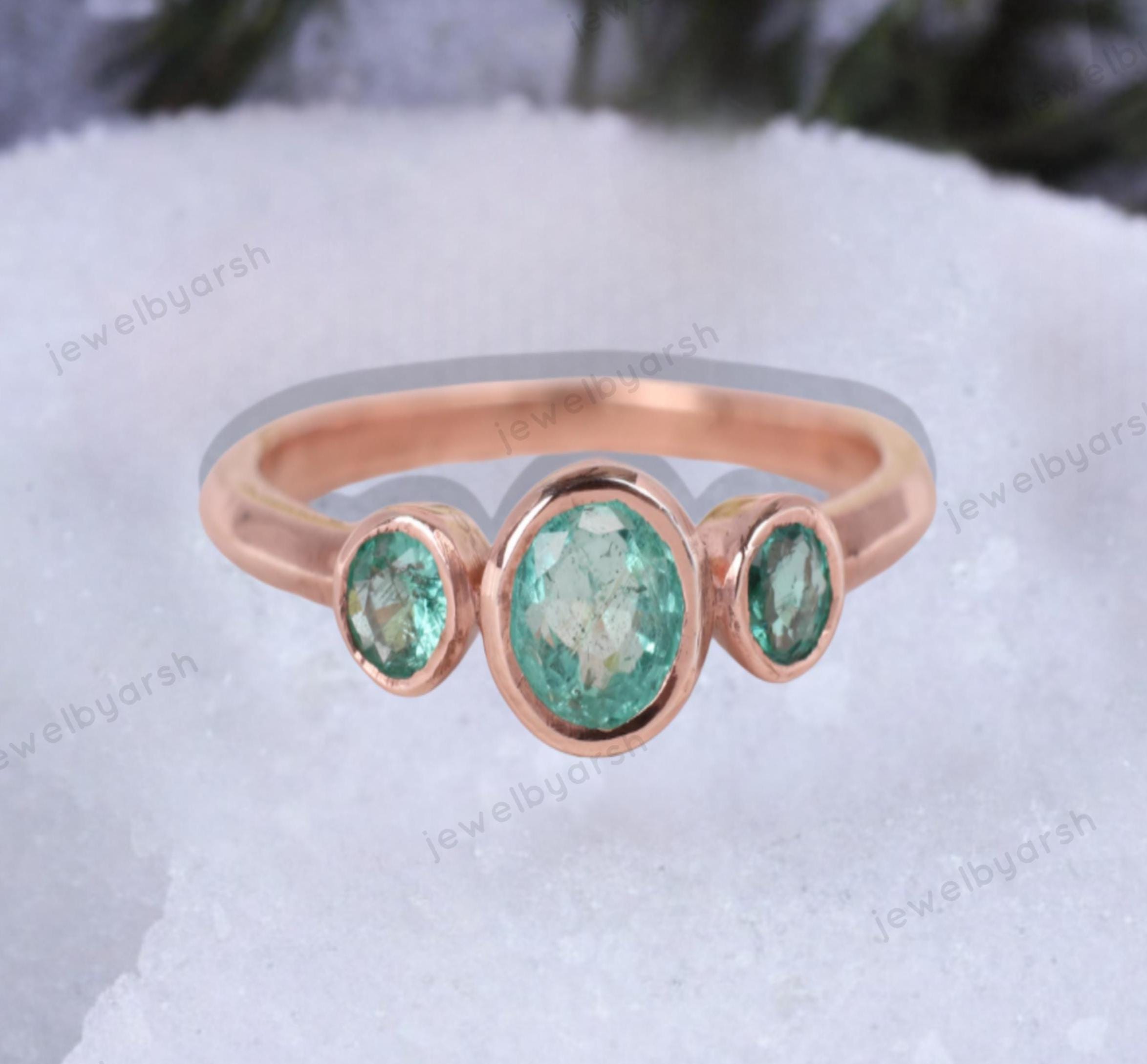 Round Lab Created Emerald Ring, May Birthstone, Green Emerald Solitaire Ring, Gold Micron Plated 925 Sterling Silver