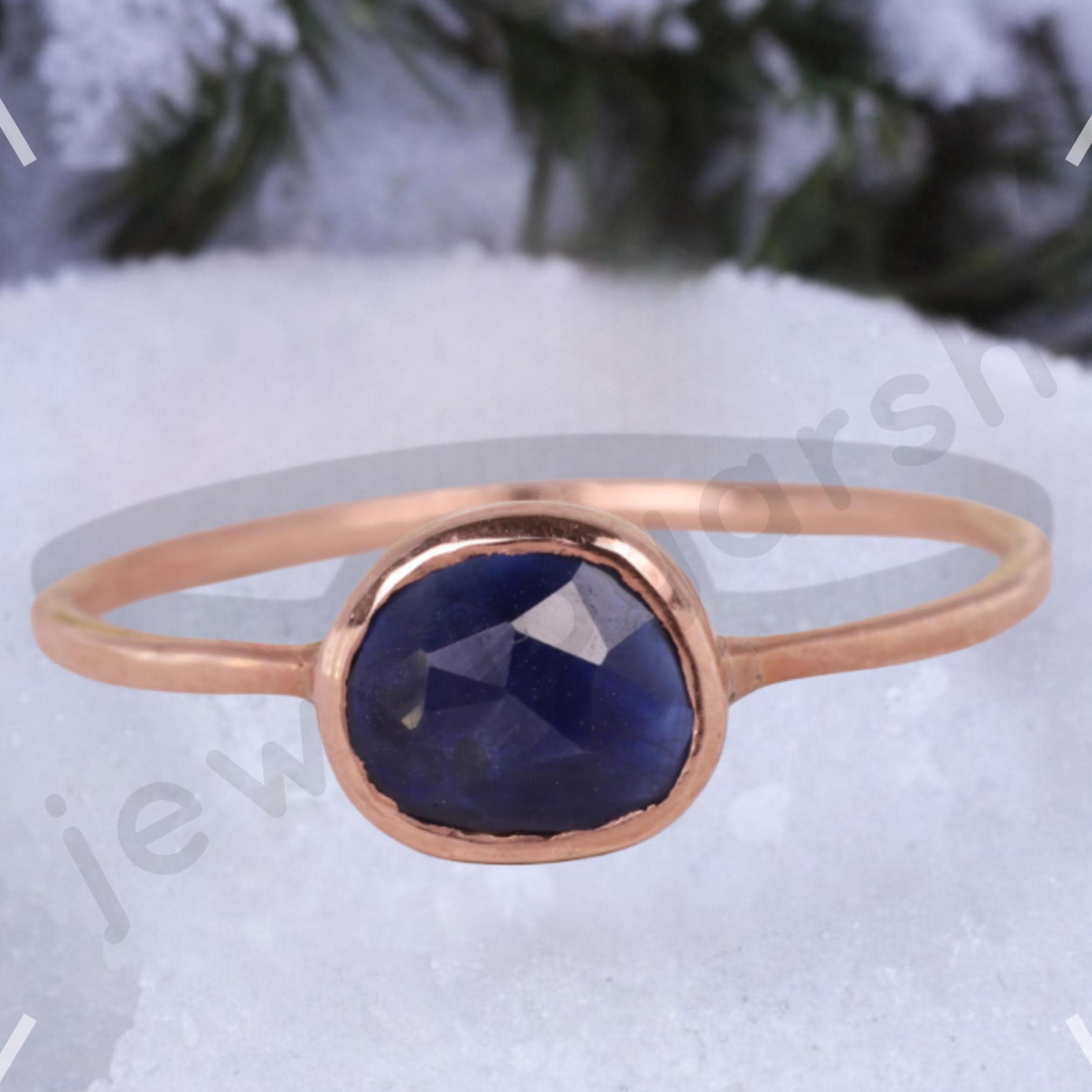 Blue Sapphire Ring, 6x4mm Oval Lab Created Sapphire, September Birthstone, Gold Micron Plated 925 Sterling Silver Ring