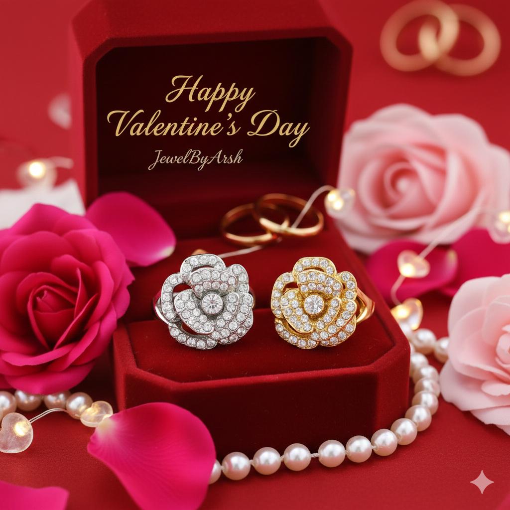 Diamond Rose Flower Ring: CZ Gemstone, Party Jewelry