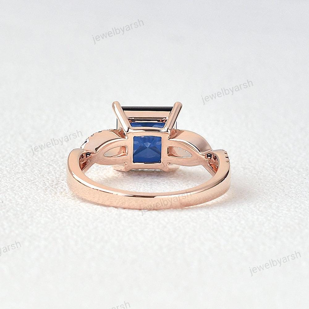 Blue Sapphire Ring, Sterling Silver, Princess Cut, September Birthstone Ring, Diamond Engagement Ring, Blue Ring Gold Band, Dainty Gift Ring