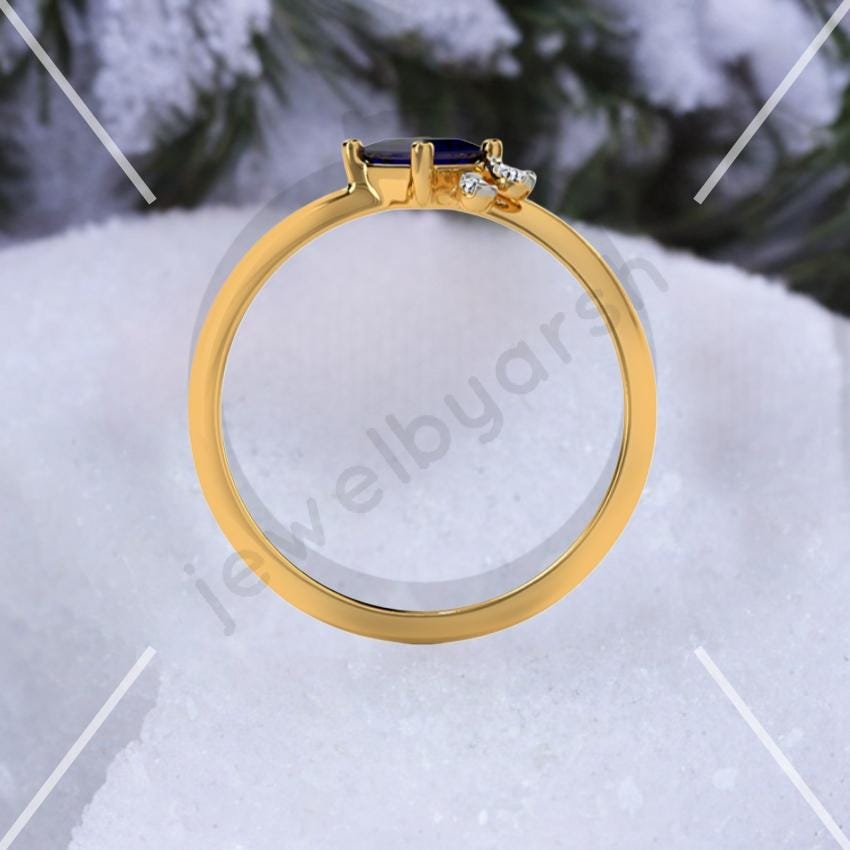 Princess Cut Blue Sapphire Ring | 14K Yellow Gold Sapphire Engagement Ring | Minimalist Fine Jewelry, Diamond Ring, Classic Engagement Ring