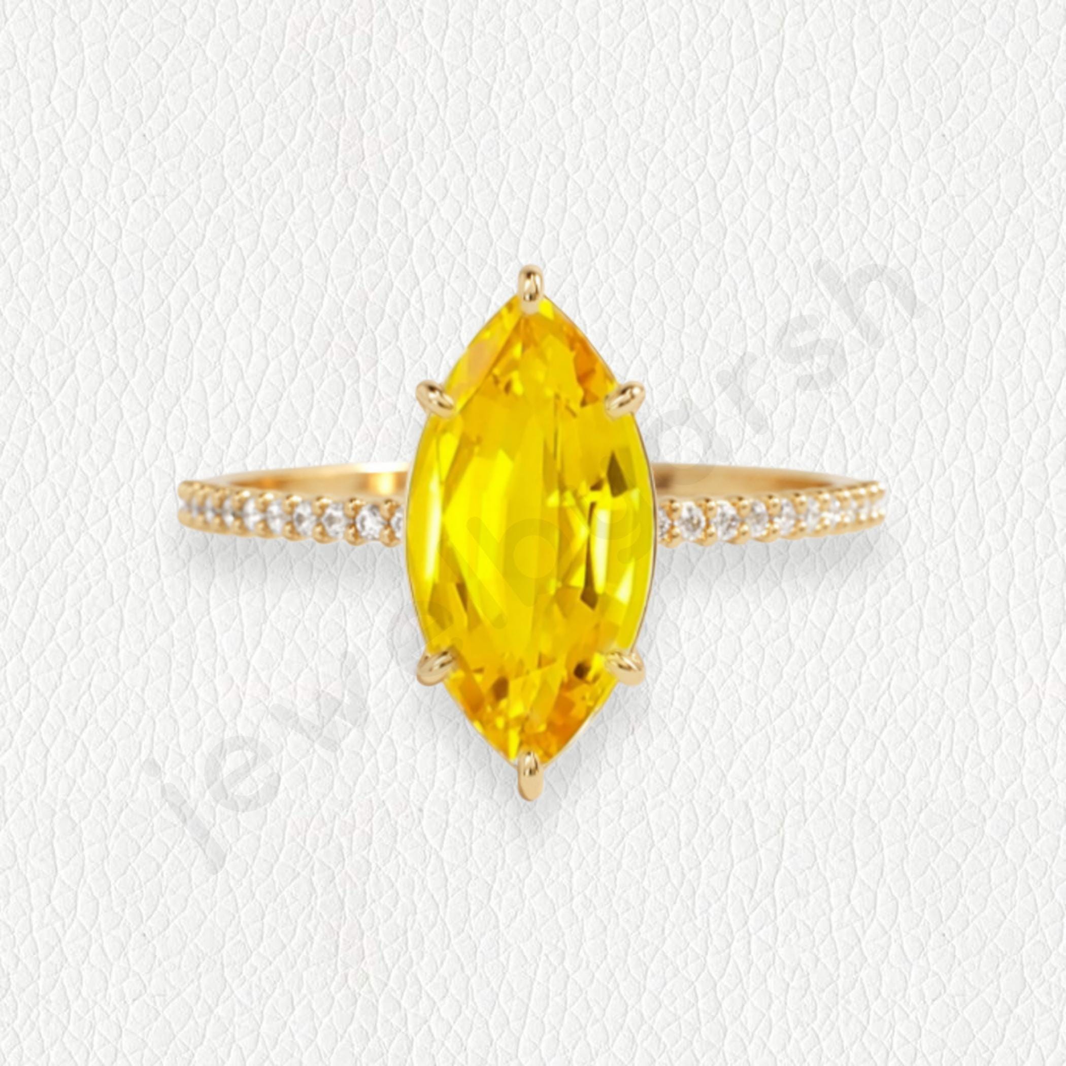 14k Marquise Sapphire And Diamond Ring, Marquise Cut Gemstone 925 Silver Ring - Engagement Wedding Ring For Her