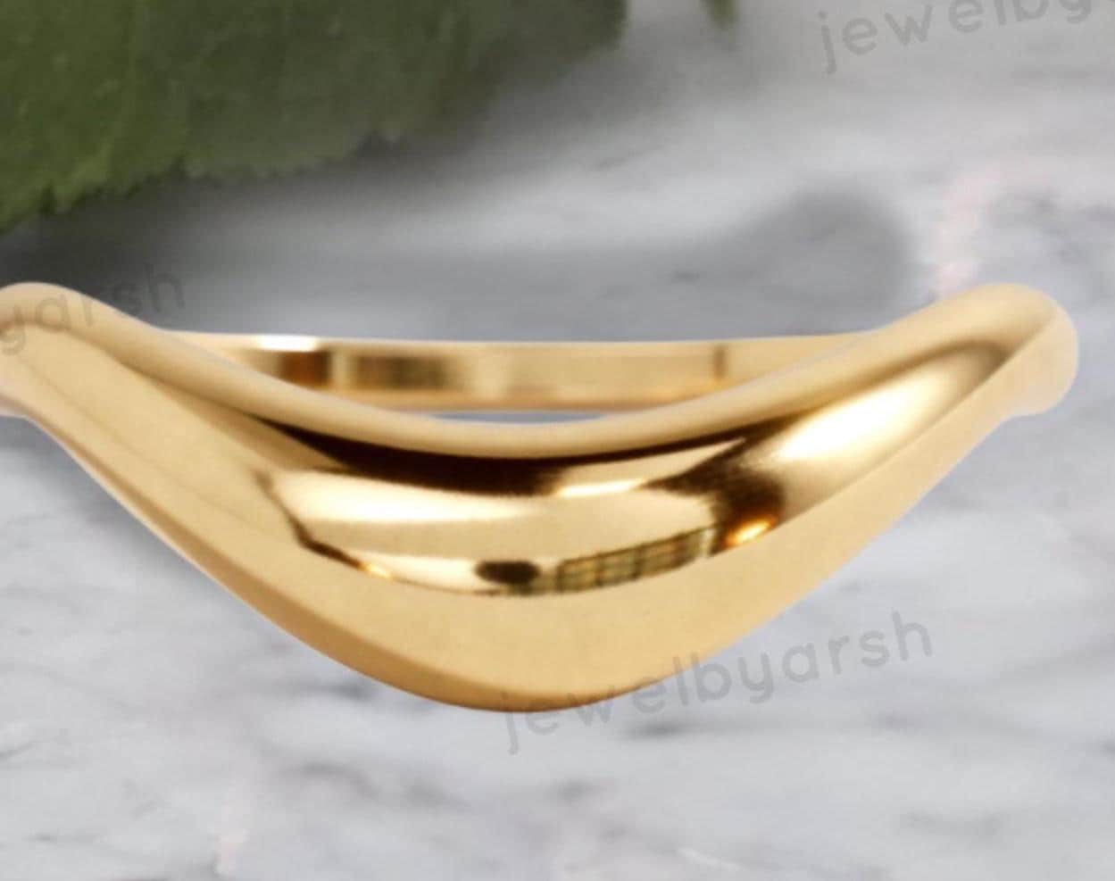 18K Gold Wave Ring, Curved Nesting Band, Minimalist Wedding Ring, 925 Sterling Silver Gold Plated Ring