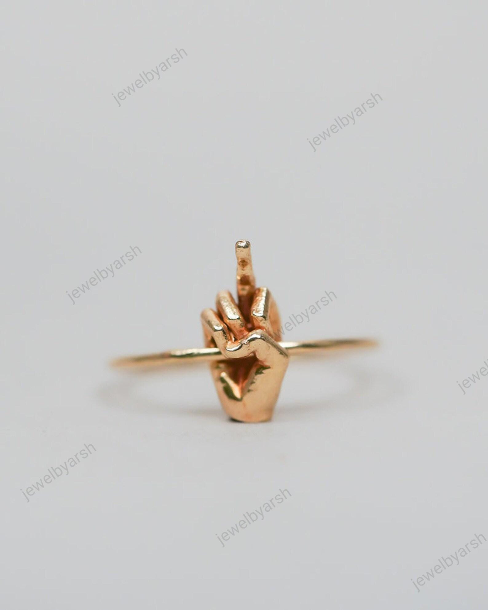 18K Solid Yellow Gold Middle Figure Ring, Funny Design Ring, Fuck Off Ring, New Year Ring, Valentina's Day Gift Ring, Dainty Birthday Ring.