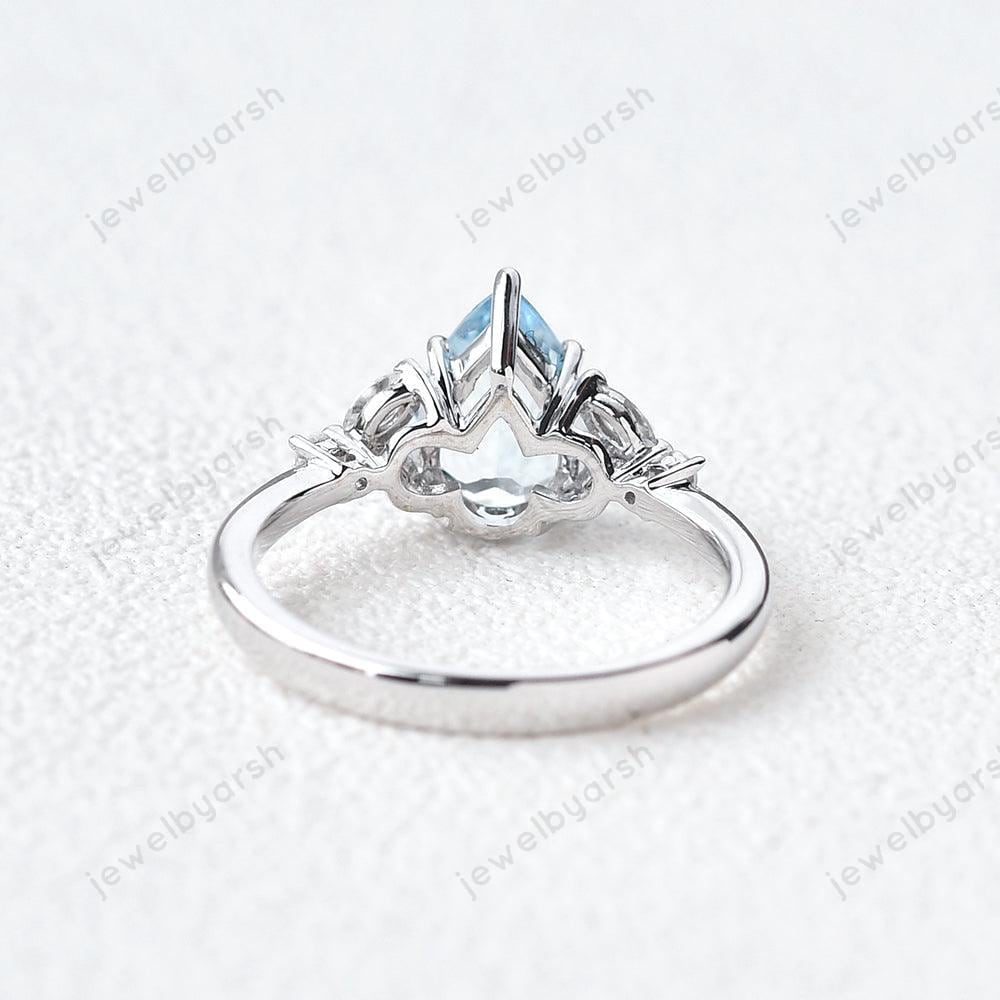Pear Cut Aquamarine Ring, 925 Sterling Silver, Moissanite Wedding Ring, March Birthstone Ring, Unique Design Gift Ring,  Aquamarine Jewelry
