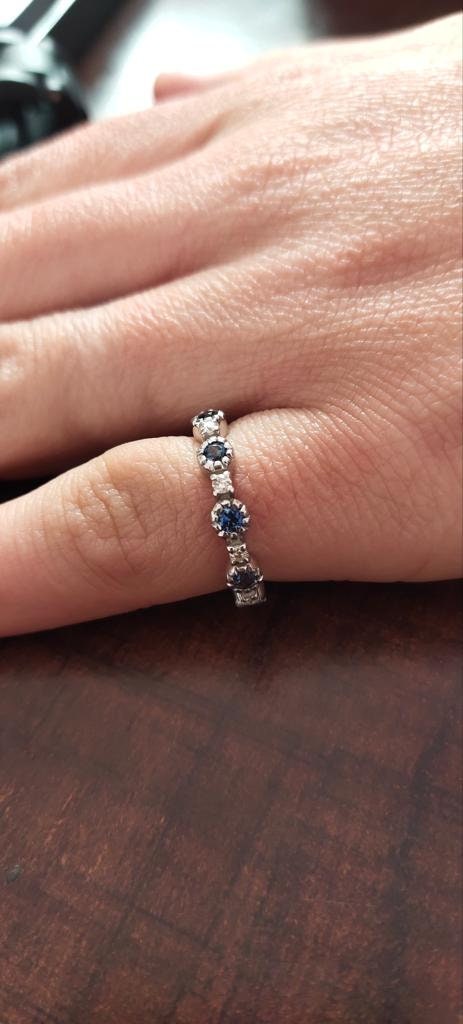 Blue Sapphire Wedding Band, 925 Sterling Silver Full Eternity Band, Stacking Ring, Wedding Band, Minimalist Engagement Band, Stackable Ring