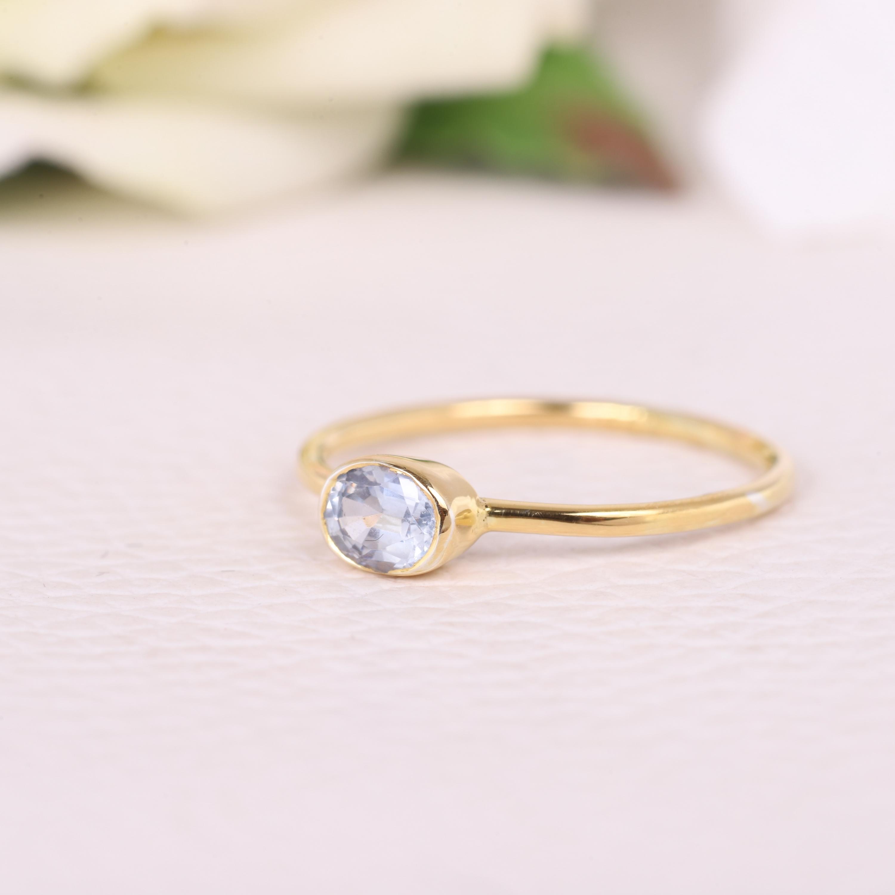 Dainty Oval Aquamarine Gold Ring â€¢ March Birthstone