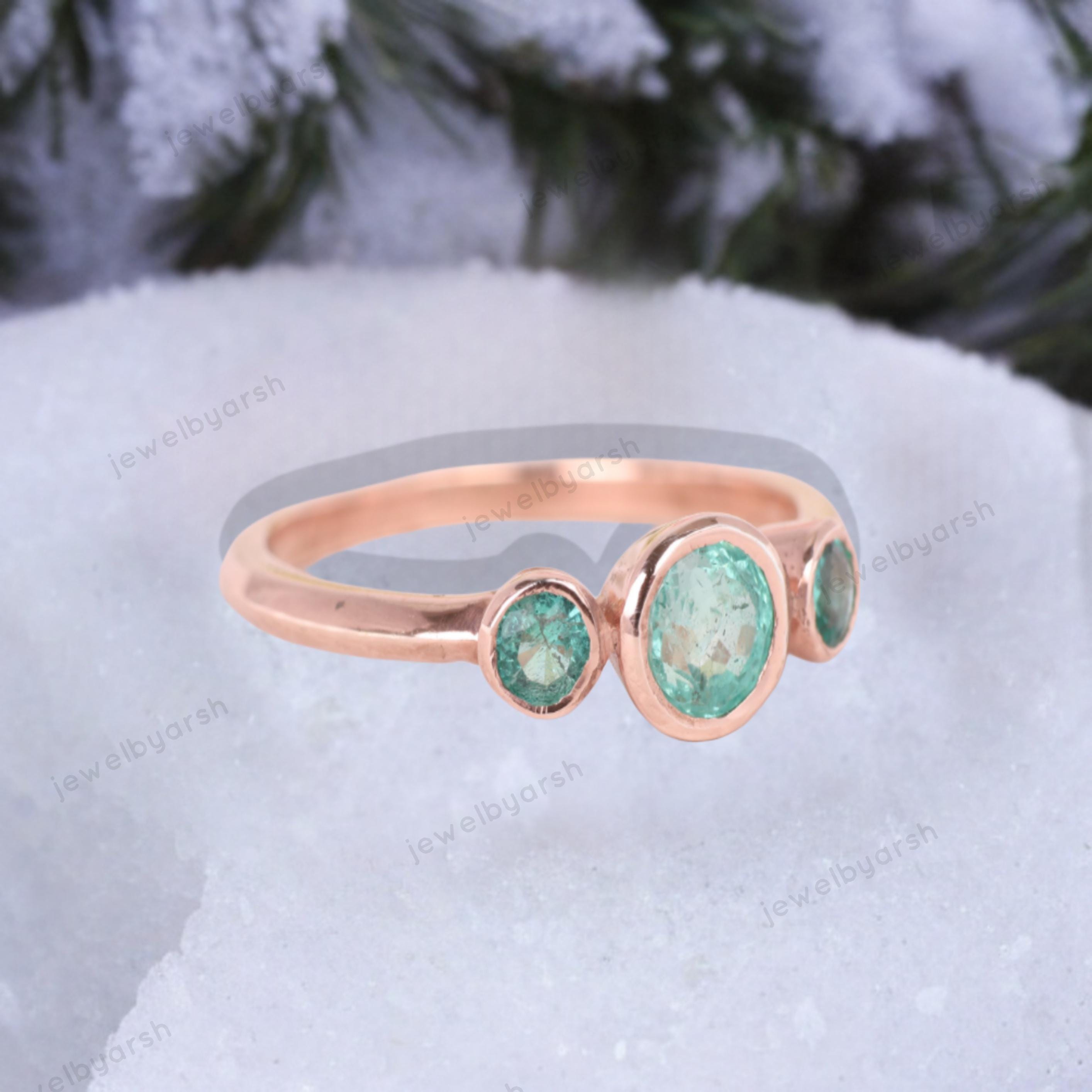 Round Lab Created Emerald Ring, May Birthstone, Green Emerald Solitaire Ring, Gold Micron Plated 925 Sterling Silver