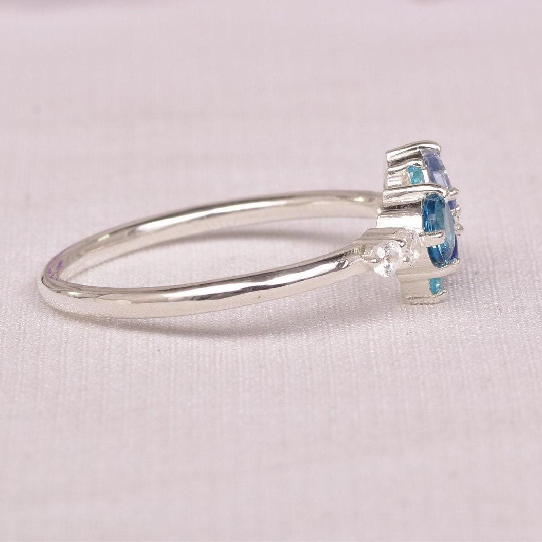 Tanzanite Lab Alexandrite And Teal Sapphire Cluster Ring, Hand Made Cluster Wedding Ring, Aquamarine Bridal Wedding Ring,  Multi Stones Ring