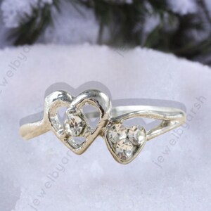 Vintage Double Heart Shape Diamond Ring, Open Heart Sterling Silver Ring, gorgeous LOVE Ring, Valentine’s Day, Proposal Gift For Sweet Heart