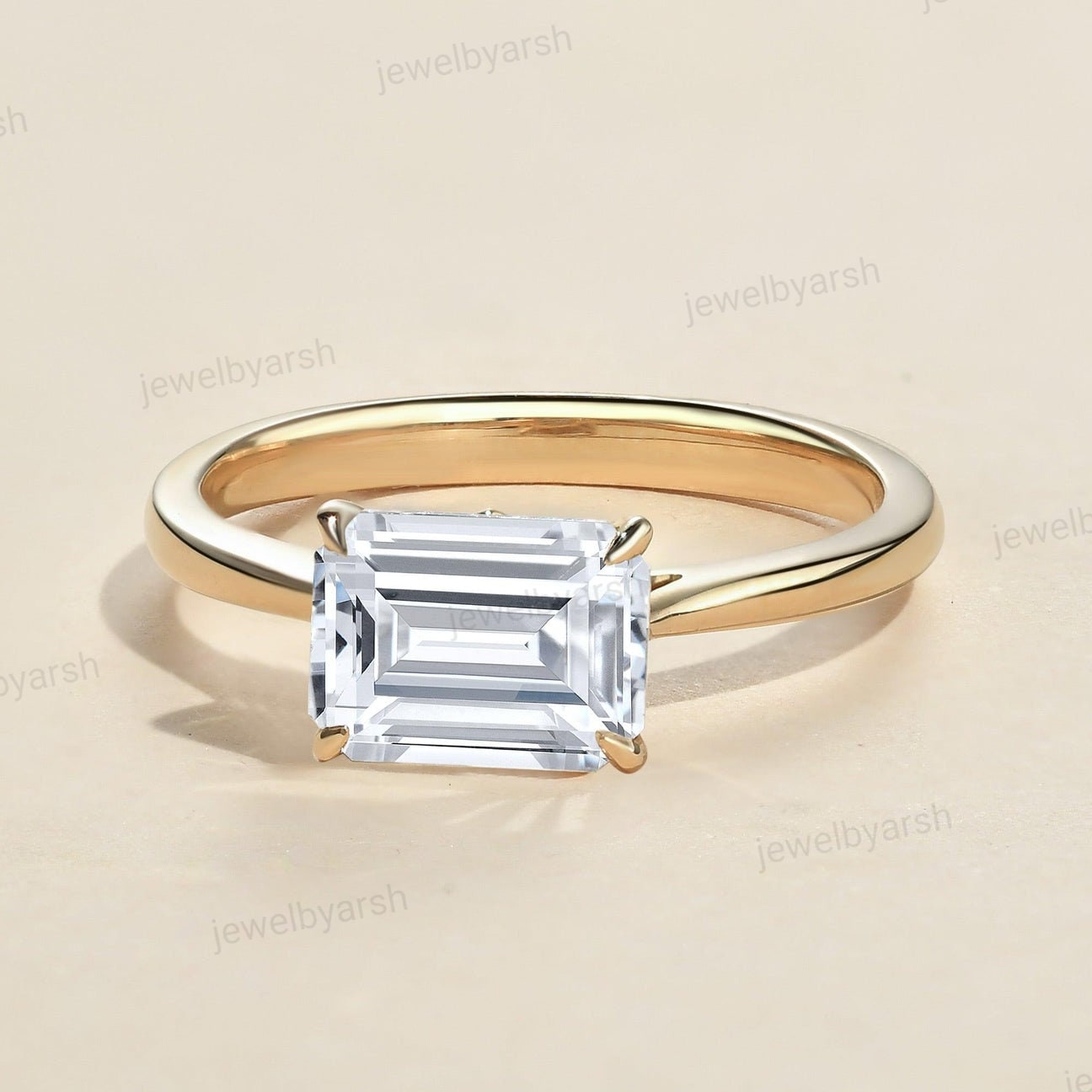 Baguette Cut Moissanite Ring: Solitaire Bridal Promise Ring, Christmas Gifts