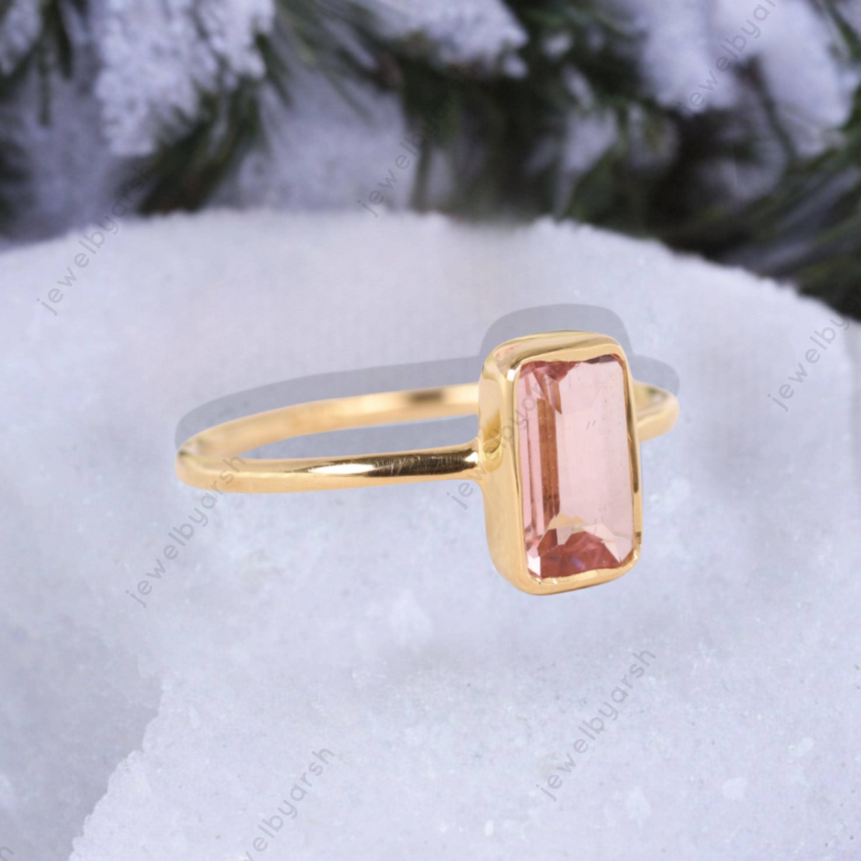 Radiant Cut Morganite Ring, Peach Pink Gemstone Ring, Rose Gold Bridal Ring, Solitaire Engagement Ring