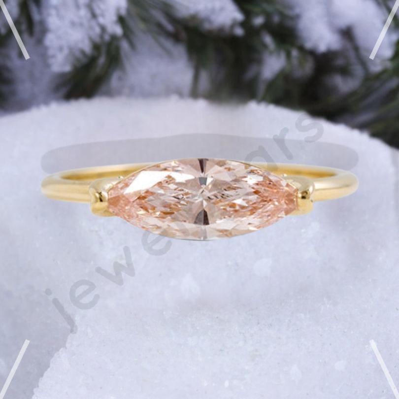 Marquise Peach Morganite Ring â€¢ Gold Dainty Engagement Ring