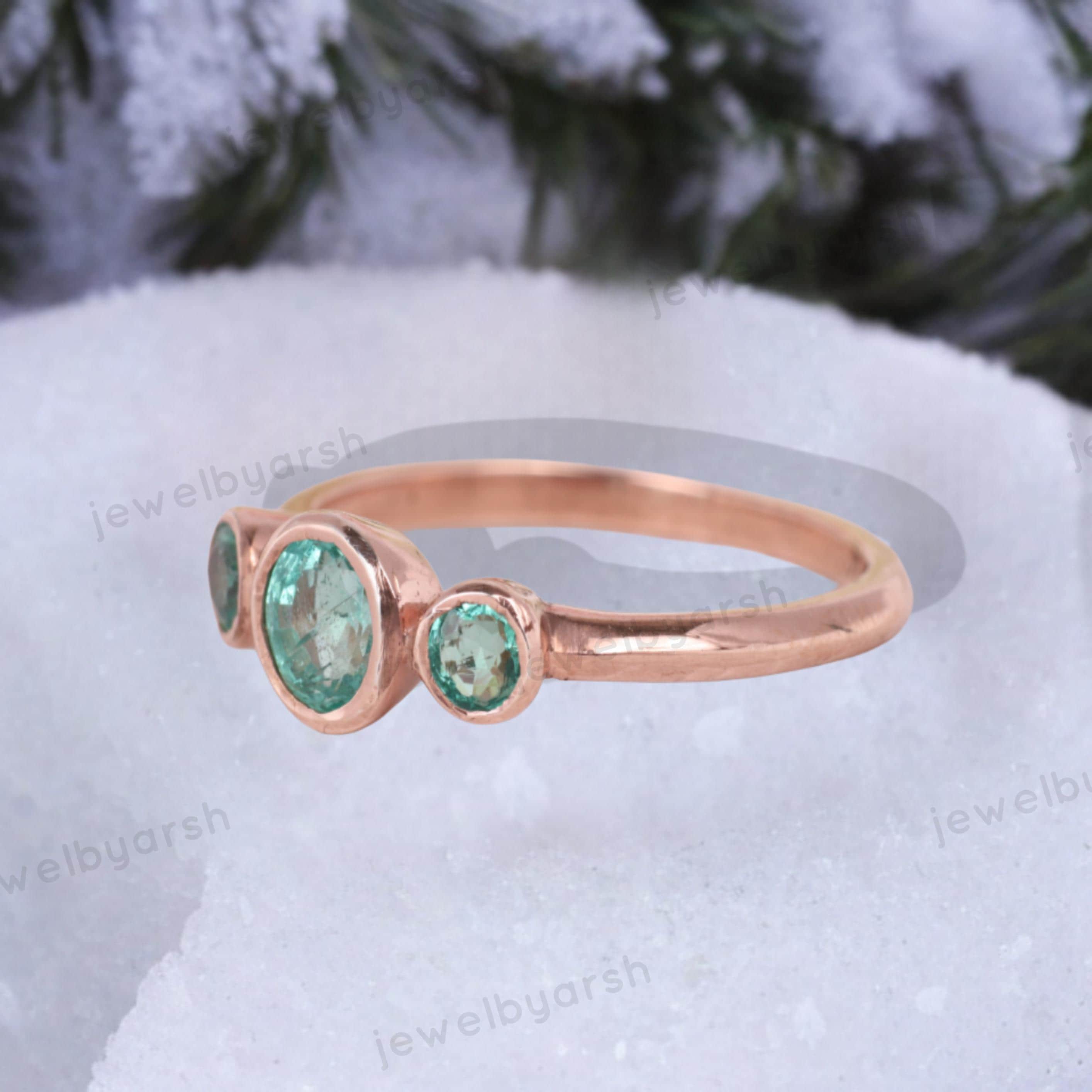 Round Lab Created Emerald Ring, May Birthstone, Green Emerald Solitaire Ring, Gold Micron Plated 925 Sterling Silver