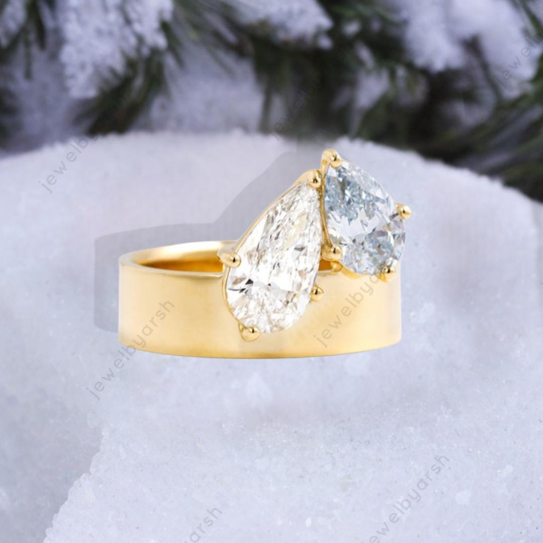 Yellow Gold Moissanite Pear Signet Ring â€¢ Unisex Minimalist Style