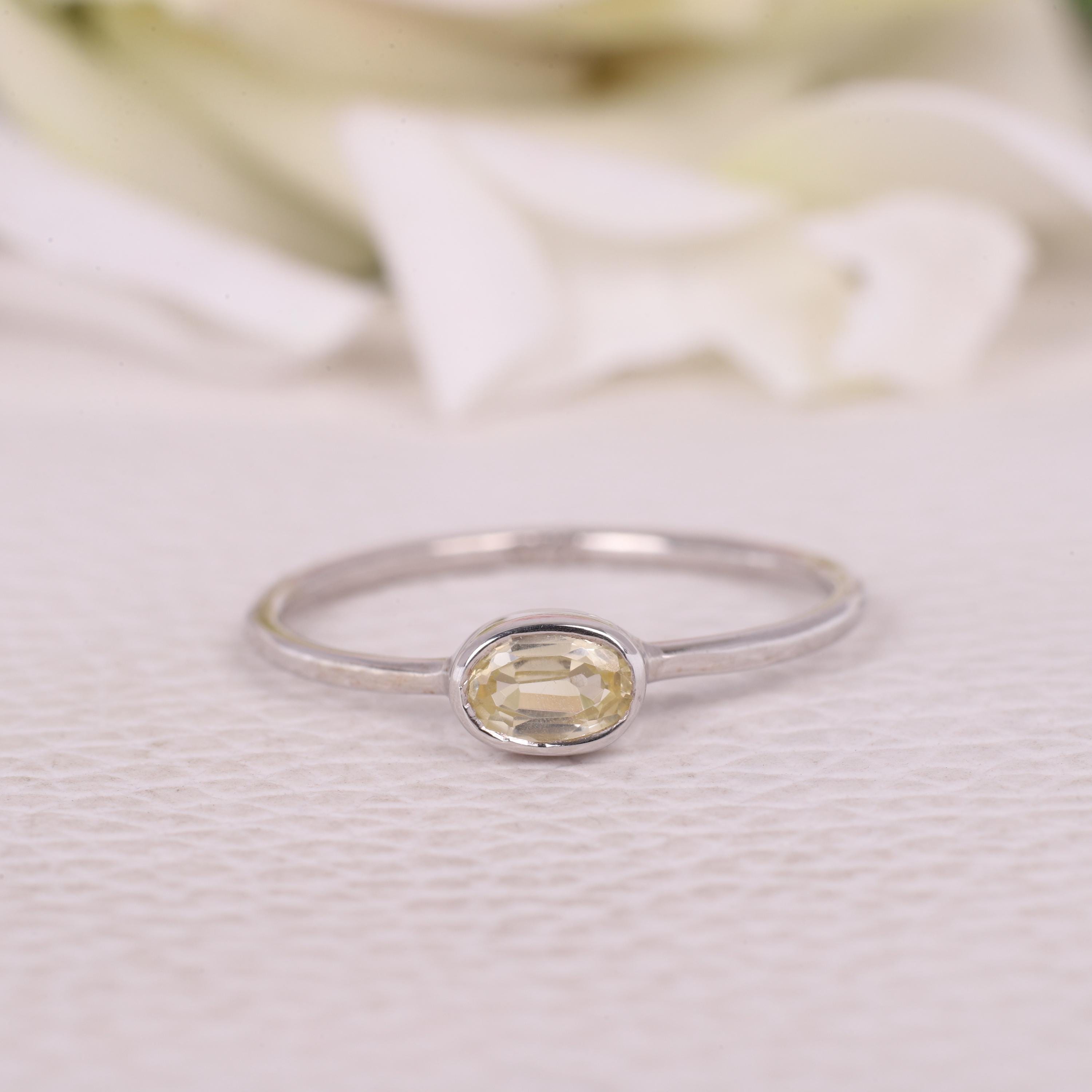 Oval Lab Created Citrine Ring, 6x8mm Yellow Citrine, November Birthstone, Gold Micron Plated 925 Sterling Silver