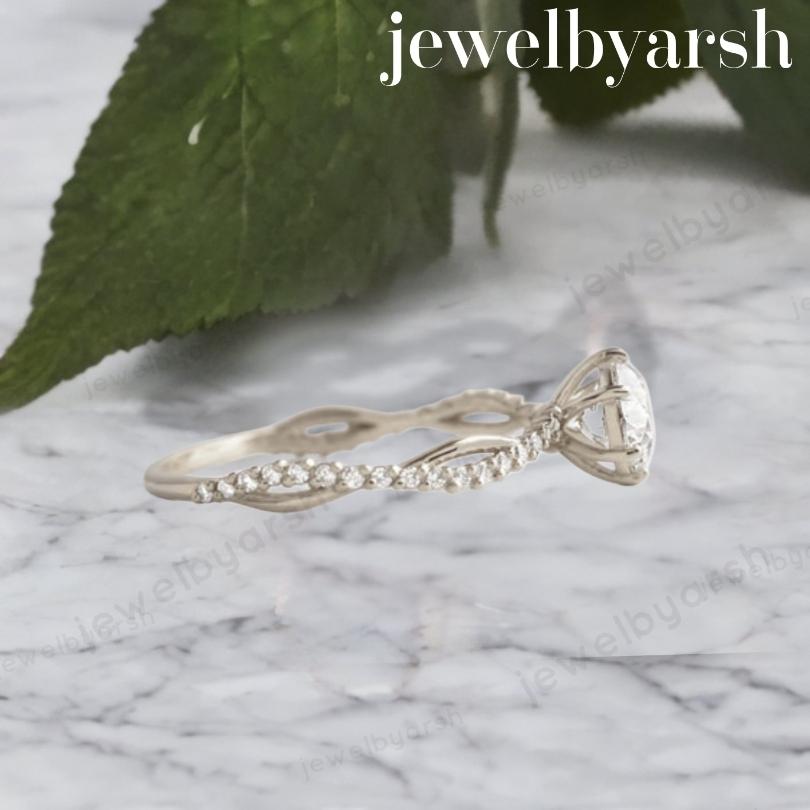 Round Moissanite Or Diamond Twisted Band Ring | Dainty Solitaire Engagement Ring | 14K Gold Or 925 Silver
